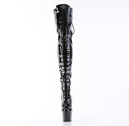 Pleaser ADORE-3023 Black Lace-Up Platform Thigh High Boots - 7 Inch Heels