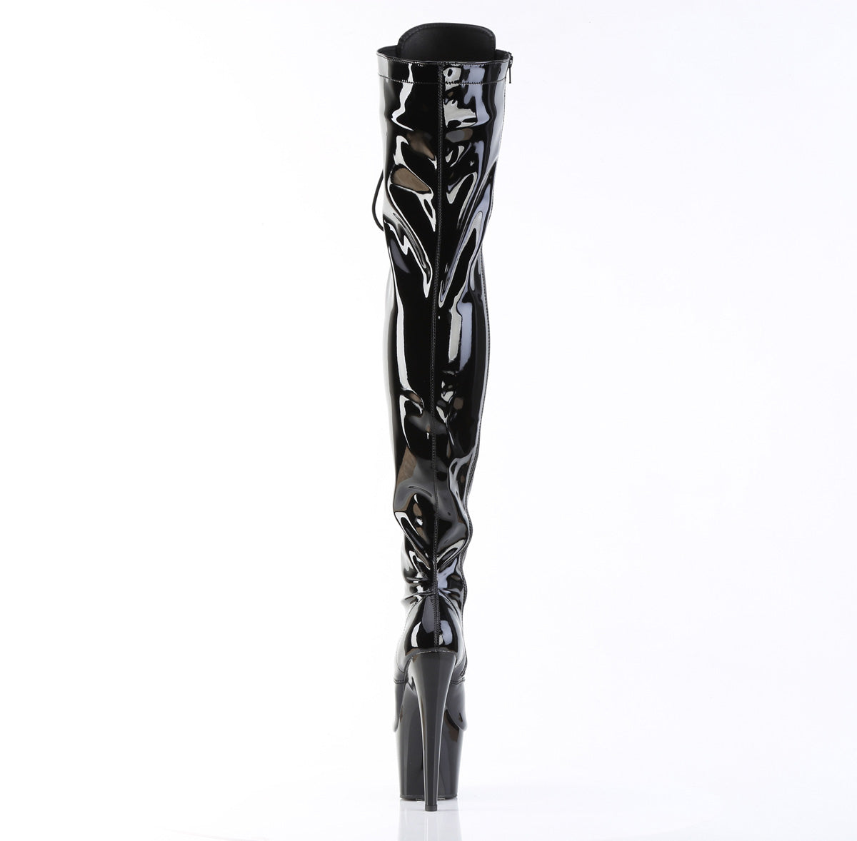 Pleaser ADORE-3023 Black Lace-Up Platform Thigh High Boots - 7 Inch Heels