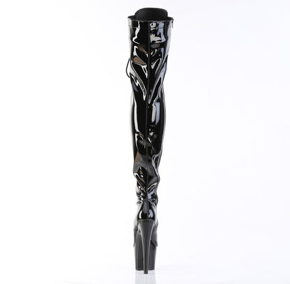 Pleaser ADORE-3023 Black Lace-Up Platform Thigh High Boots - 7 Inch Heels