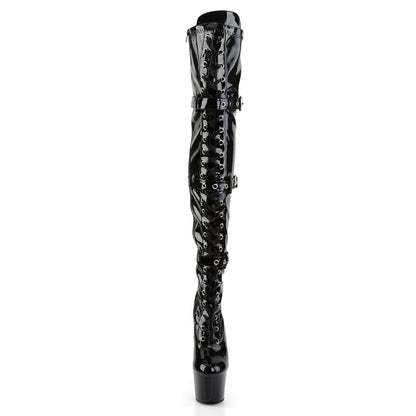 ADORE-3028 Pleaser 7" Black Stretch Patent Pole Dancer Kinky Thigh High Boots