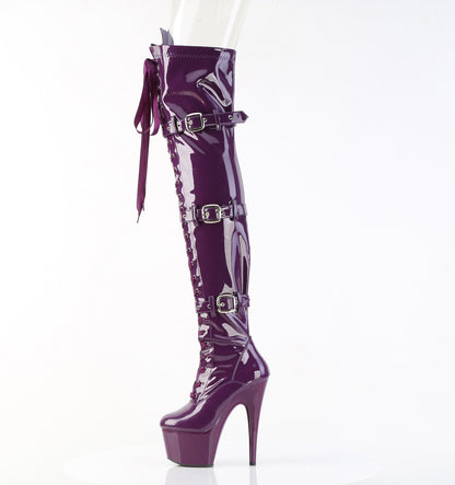 Pleaser ADORE-3028 Purple Lace-Up Platform Thigh High Boots - 7 Inch Heels