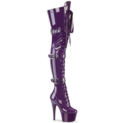 Pleaser ADORE-3028 Purple Lace-Up Platform Thigh High Boots - 7 Inch Heels