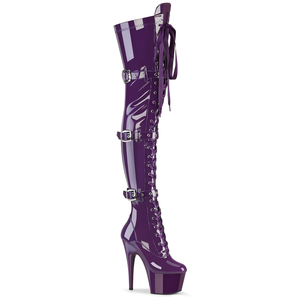 ADORE-3028 Pleaser Purple 7 Inch Pole Dance Thigh Boots Purple Str. Pat Purple