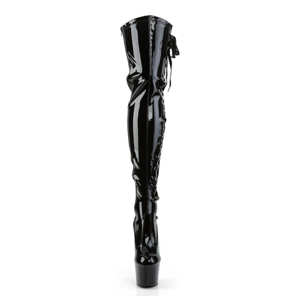 Pleaser ADORE-3050 Black Lace-Up Platform Thigh High Boots - 7 Inch Heels