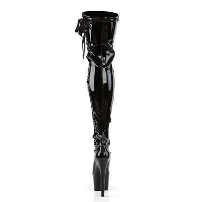 Pleaser ADORE-3050 Black Lace-Up Platform Thigh High Boots - 7 Inch Heels