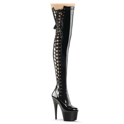 ADORE-3050 Pleaser Black Patent 7 Inch Pole Dancing Thigh Boots