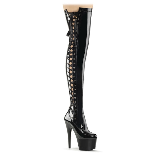 ADORE-3050 Pleaser Black Patent 7 Inch Pole Dancing Thigh Boots
