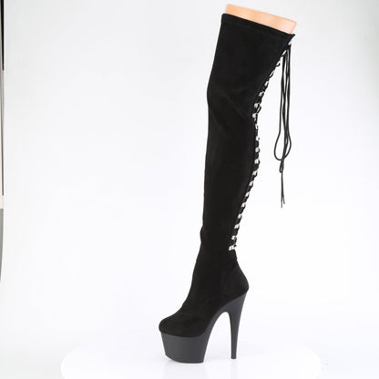 ADORE-3063 Pleaser Black Holo 7 Inch Pole Dance Thigh Boots