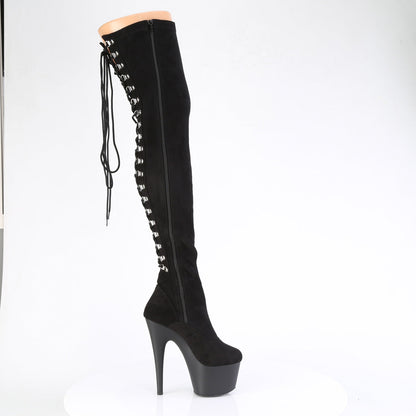 ADORE-3063 Pleaser Black Holo 7 Inch Pole Dance Thigh Boots