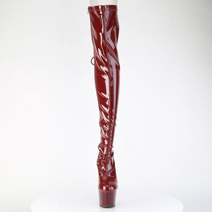 Pleaser ADORE-3063 Burgundy Lace-Up Platform Thigh High Boots - 7 Inch Heels