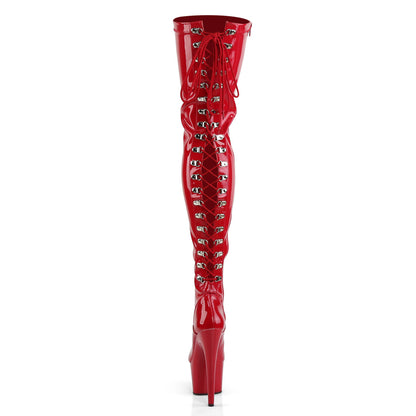 ADORE-3063 Pleasers 7 Inch Heel Red Pole Dancing Kinky Thigh High Boots