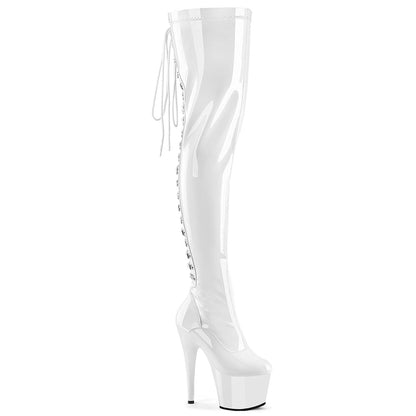 ADORE-3063 Pleaser White 7 Inch Lap Dance Thigh Boots Wht Str Pat Wht