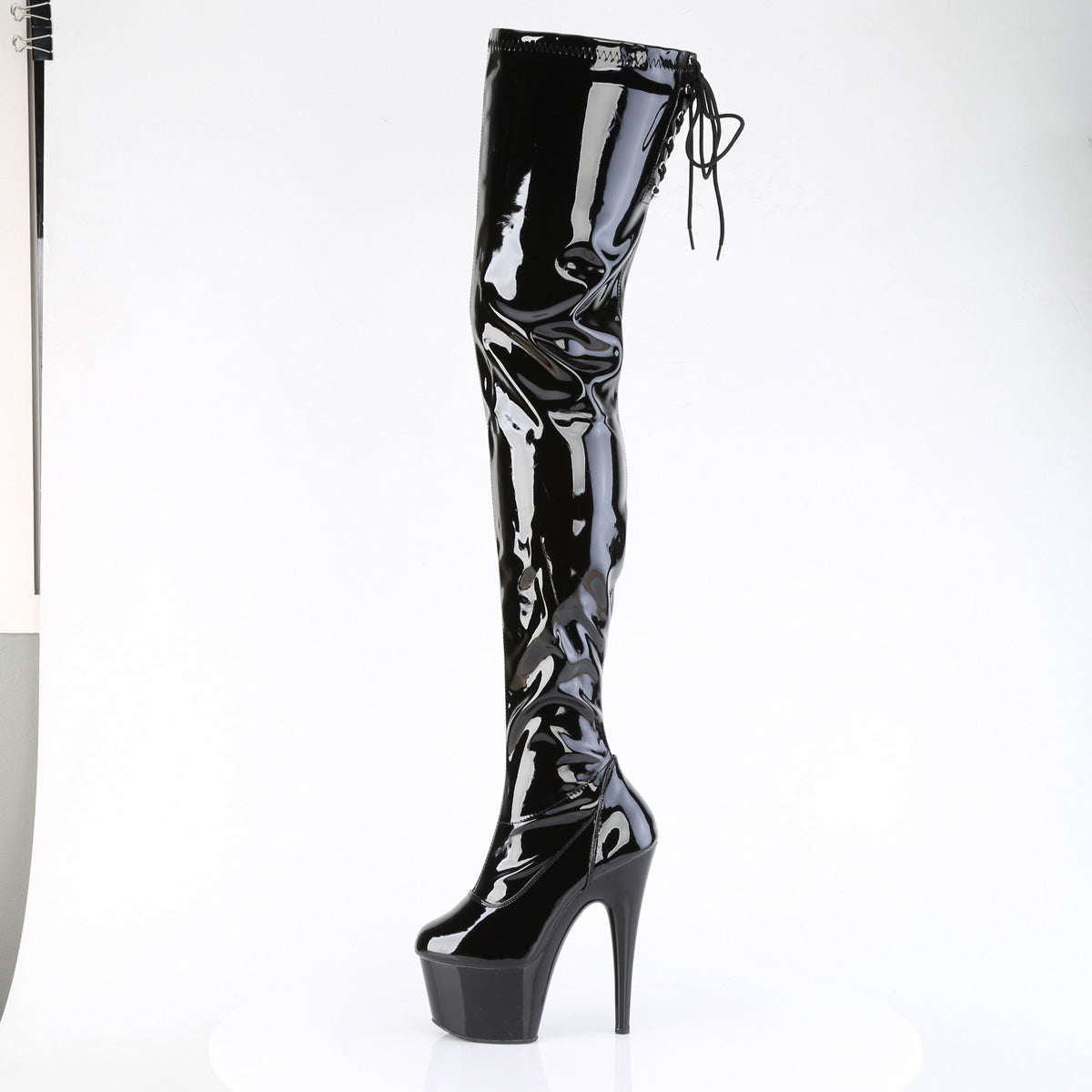 ADORE-4000SLT Pleaser Black Patent 7 Inch Pole Dancer Crotch Highs