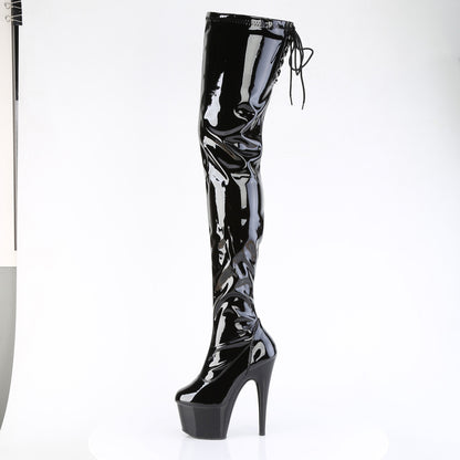 Pleaser ADORE-4000SLT Black Lace-Up Platform Boots - 7 Inch Heels