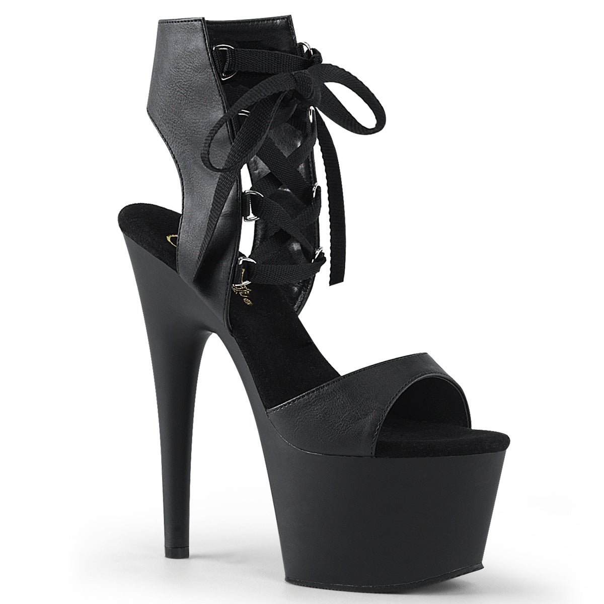 ADORE-700-14 Pleaser Black Faux Leather Exotic Dancing Lace Up High Heels Blk Faux Leather Blk Matte
