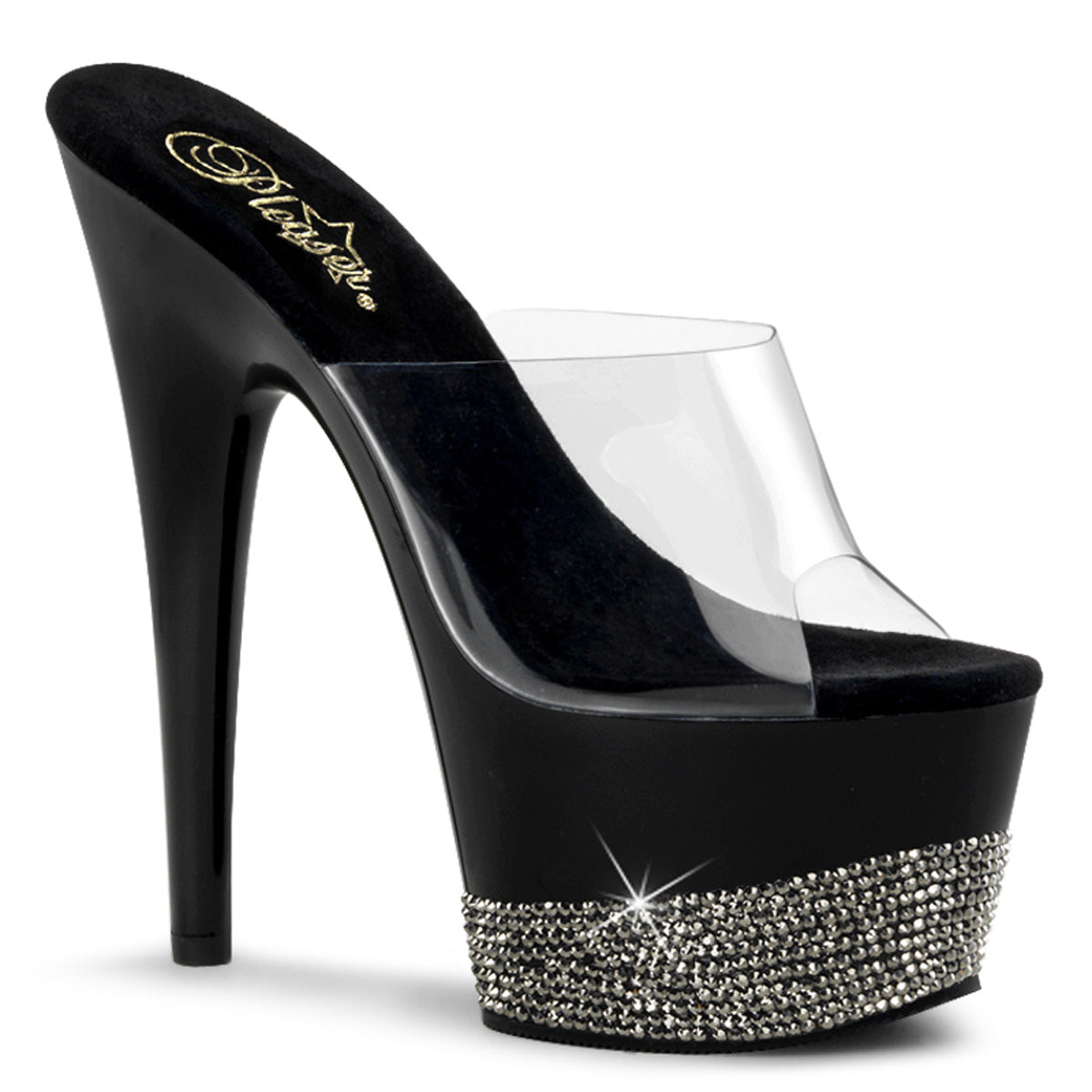 ADORE-701-3 Pleaser Clear Exotic Dancing Black Pewter Bling Platform Sandals