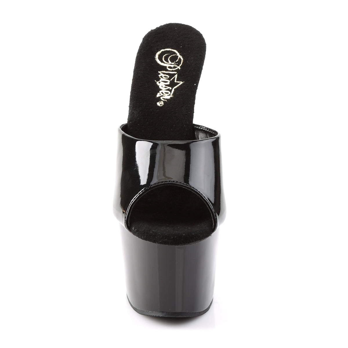 Pleaser ADORE-701 Black Peep Toe Platform Mules - 7 Inch Heels