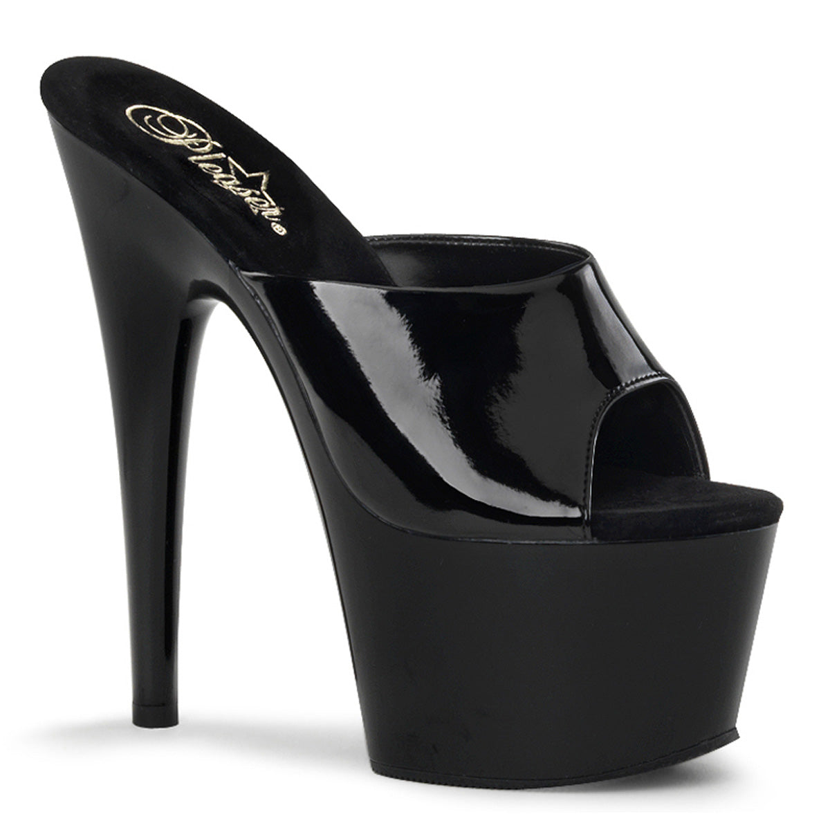 Pleaser ADORE-701 Black Peep Toe Platform Mules - 7 Inch Heels
