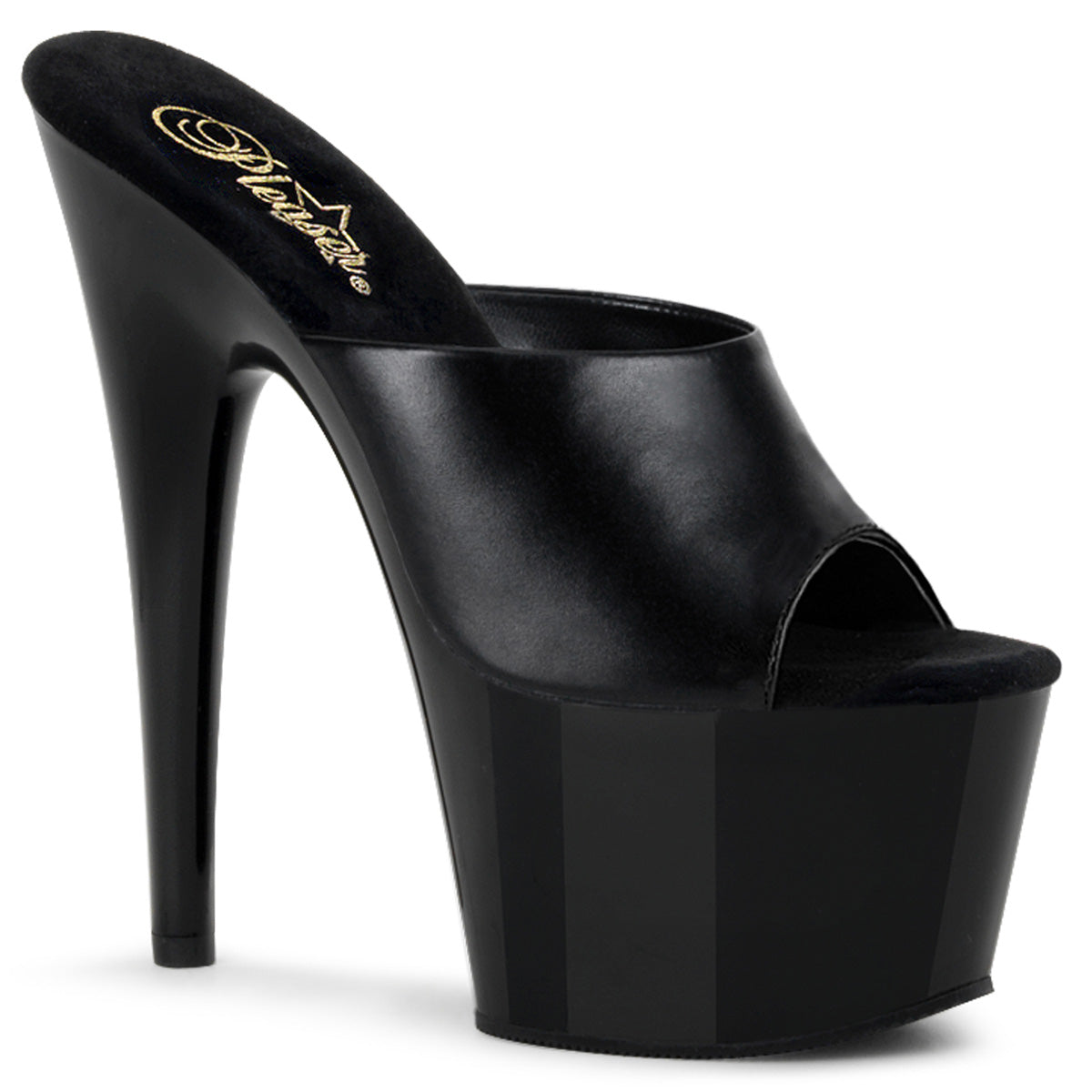 ADORE-701 Pleaser Black Leather 7 Inch Platform Kinky Platform Shoes Black Leather