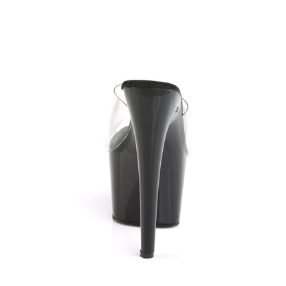 Pleaser ADORE-701 Clear / Black Peep Toe Platform Mules - 7 Inch Heels