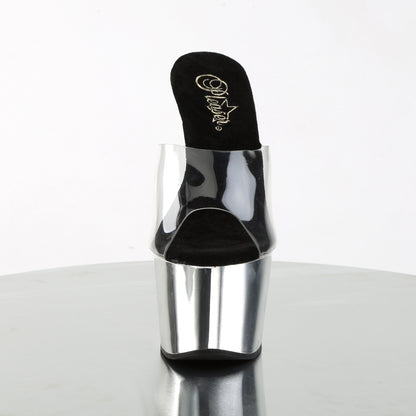 Pleaser ADORE-701 Clear / Silver Chrome Platform Mules - 7 Inch Heels