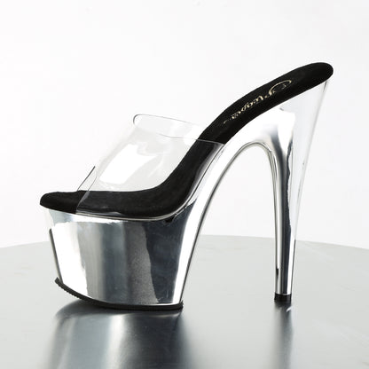 Pleaser ADORE-701 Clear / Silver Chrome Platform Mules - 7 Inch Heels