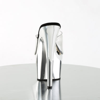 Pleaser ADORE-701 Clear / Silver Chrome Platform Mules - 7 Inch Heels