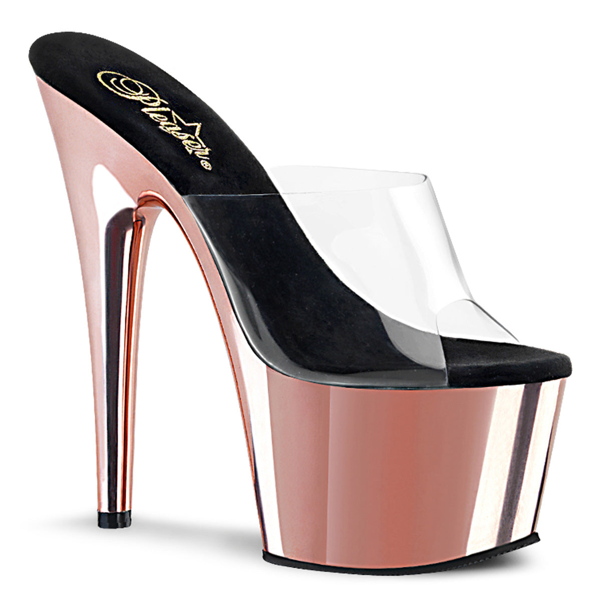 ADORE-701 Pleaser 7" Heel Clear Perspex Pole Dancing Rose Gold Chrome Platform Heels