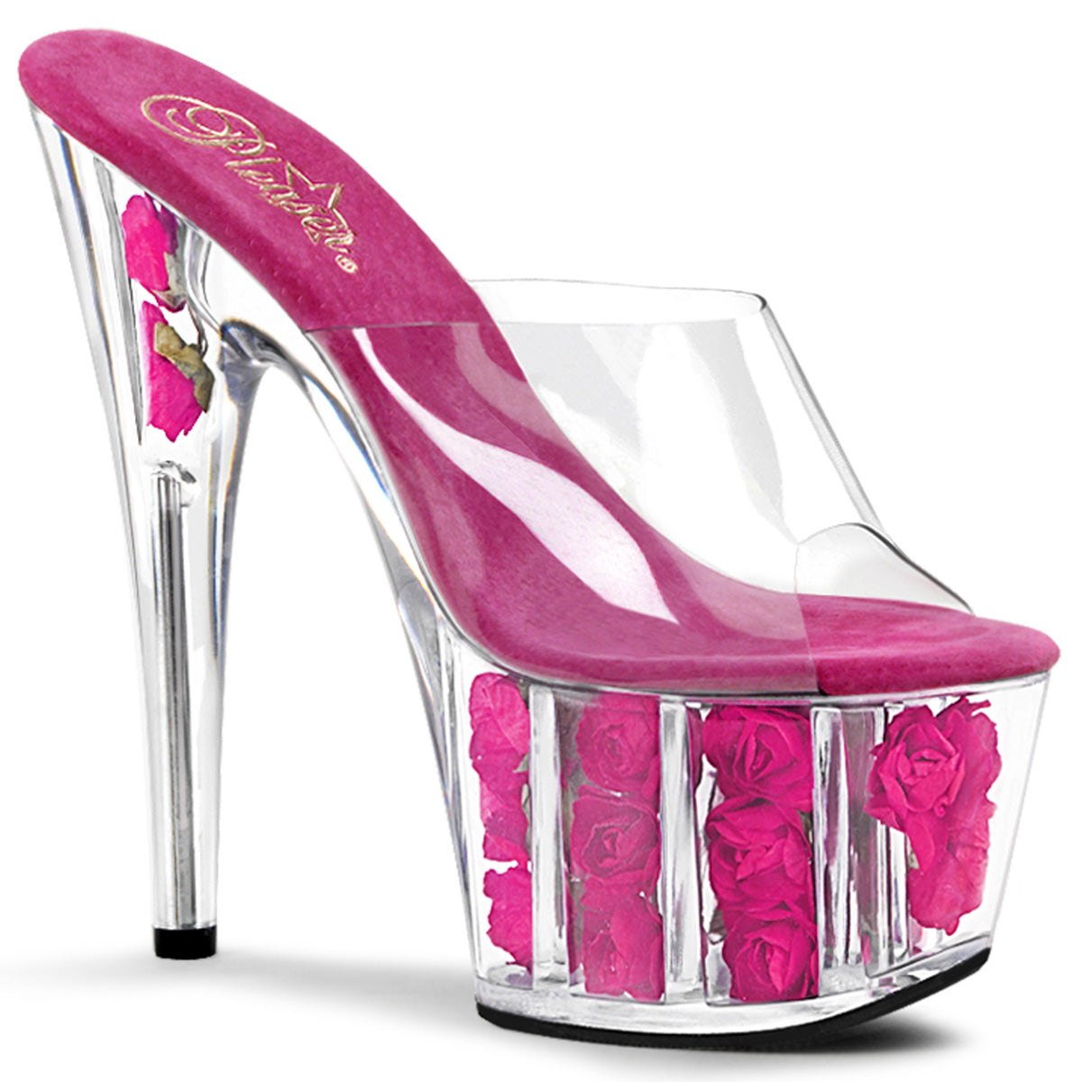 ADORE-701FL Pleaser Clear Hot Pink Flowers Platform Pole Dancing Shoes