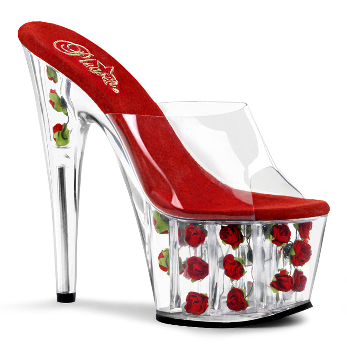 ADORE-701FL Pleaser Red Flowers 7 Inch Dancing Exotic Heels