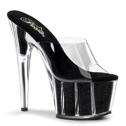 ADORE-701G Pleaser Black Glitter 7 Inch Pole Dance Exotic Heels Clear Black Glitter