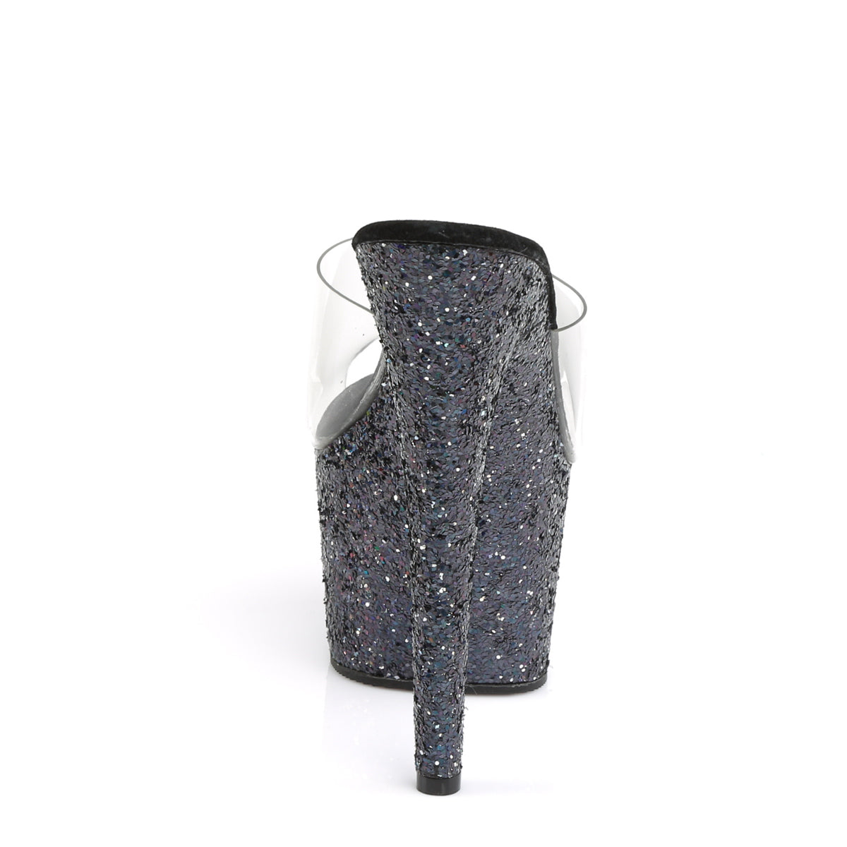 Pleaser ADORE-701LG Clear / Black Holographic Glitter Glitter Platform Mules - 7 Inch Heels