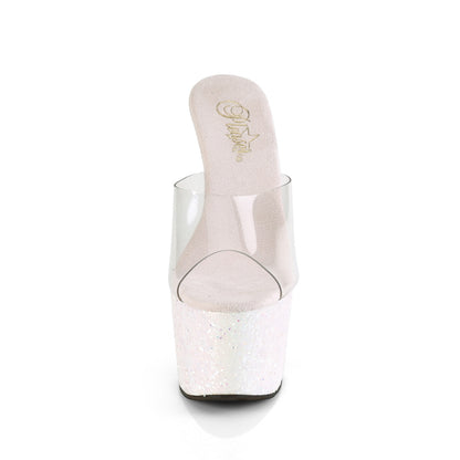 Pleaser ADORE-701LG Clear / Opal Multicolour Glitter Glitter Platform Mules - 7 Inch Heels