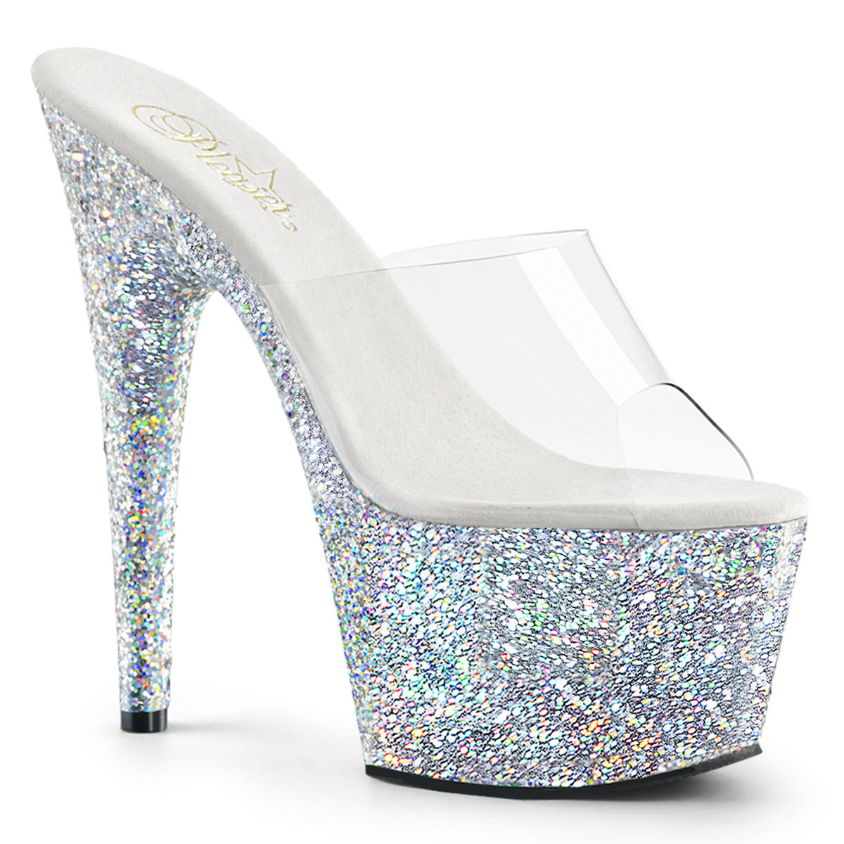 ADORE-701LG Pleaser Silver Glitter 7 Inch Lap Dance Platform Shoes