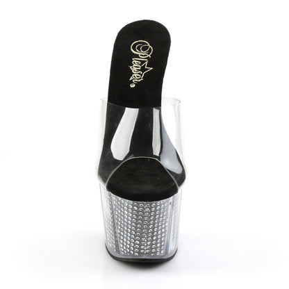 Pleaser ADORE-701SRS Clear / Black Simulated Rhinestones Rhinestone Platform Mules - 7 Inch Heels
