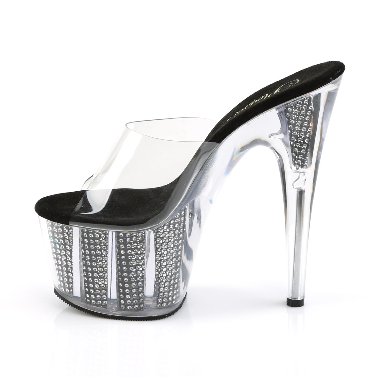 Pleaser ADORE-701SRS Clear / Black Simulated Rhinestones Rhinestone Platform Mules - 7 Inch Heels