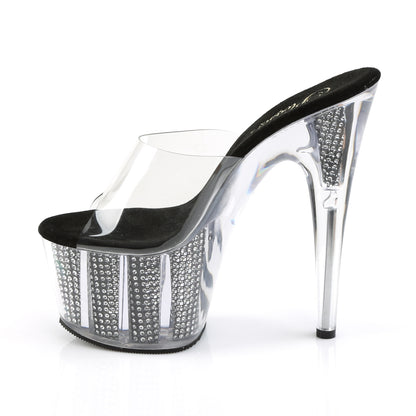 Pleaser ADORE-701SRS Clear / Black Simulated Rhinestones Rhinestone Platform Mules - 7 Inch Heels