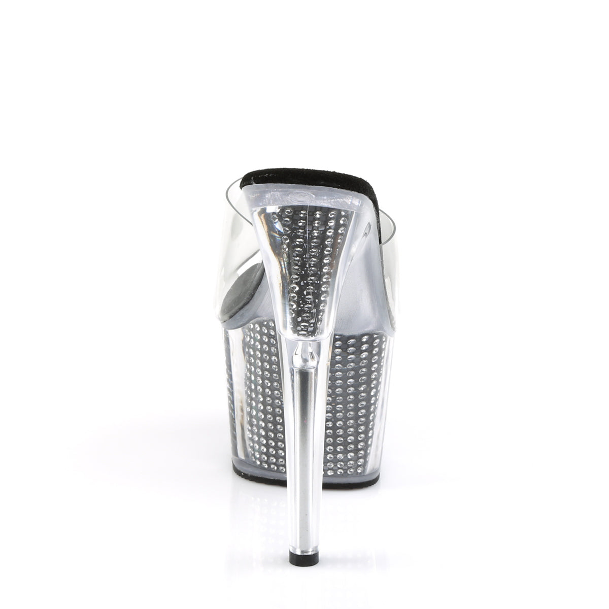 Pleaser ADORE-701SRS Clear / Black Simulated Rhinestones Rhinestone Platform Mules - 7 Inch Heels
