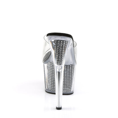 Pleaser ADORE-701SRS Clear / Black Simulated Rhinestones Rhinestone Platform Mules - 7 Inch Heels