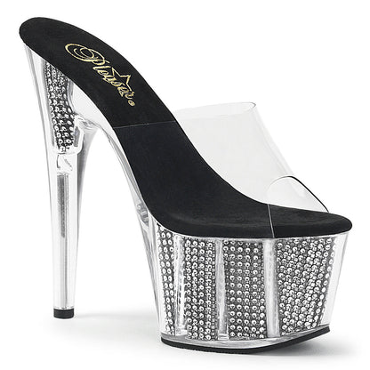 ADORE-701SRS Pleaser 7" Heel Clear Black Bling Pole Dancing Slip On Sandals