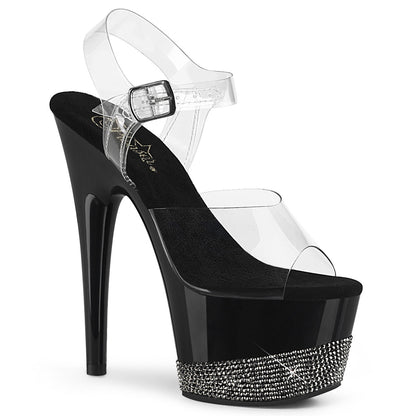 ADORE-708-3 Pleaser Clear Pewter 7 Inch Strippers Platform Shoes Clear Black-Pewter Rhinestones