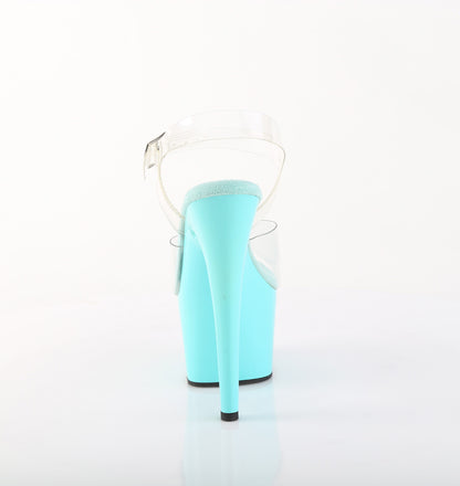 Pleaser ADORE-708 Clear / Aqua Platform Sandals - 7 Inch Heels