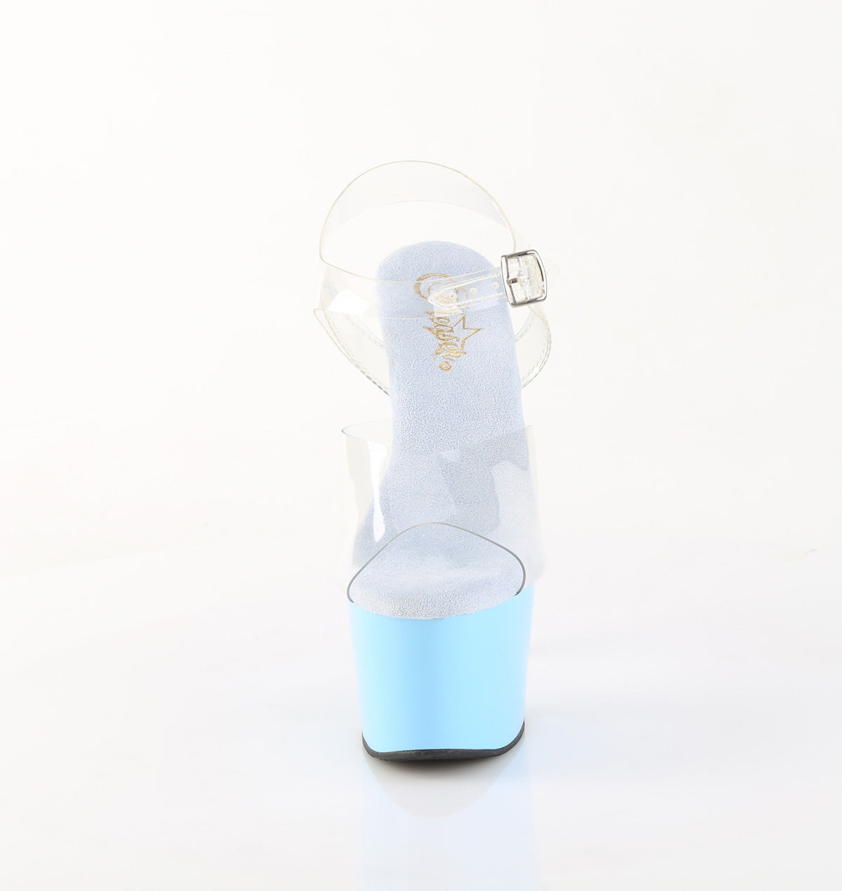 Pleaser ADORE-708 Clear / Baby Blue Platform Sandals - 7 Inch Heels