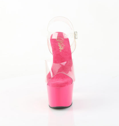 Pleaser ADORE-708 Clear / Hot Pink Platform Sandals - 7 Inch Heels