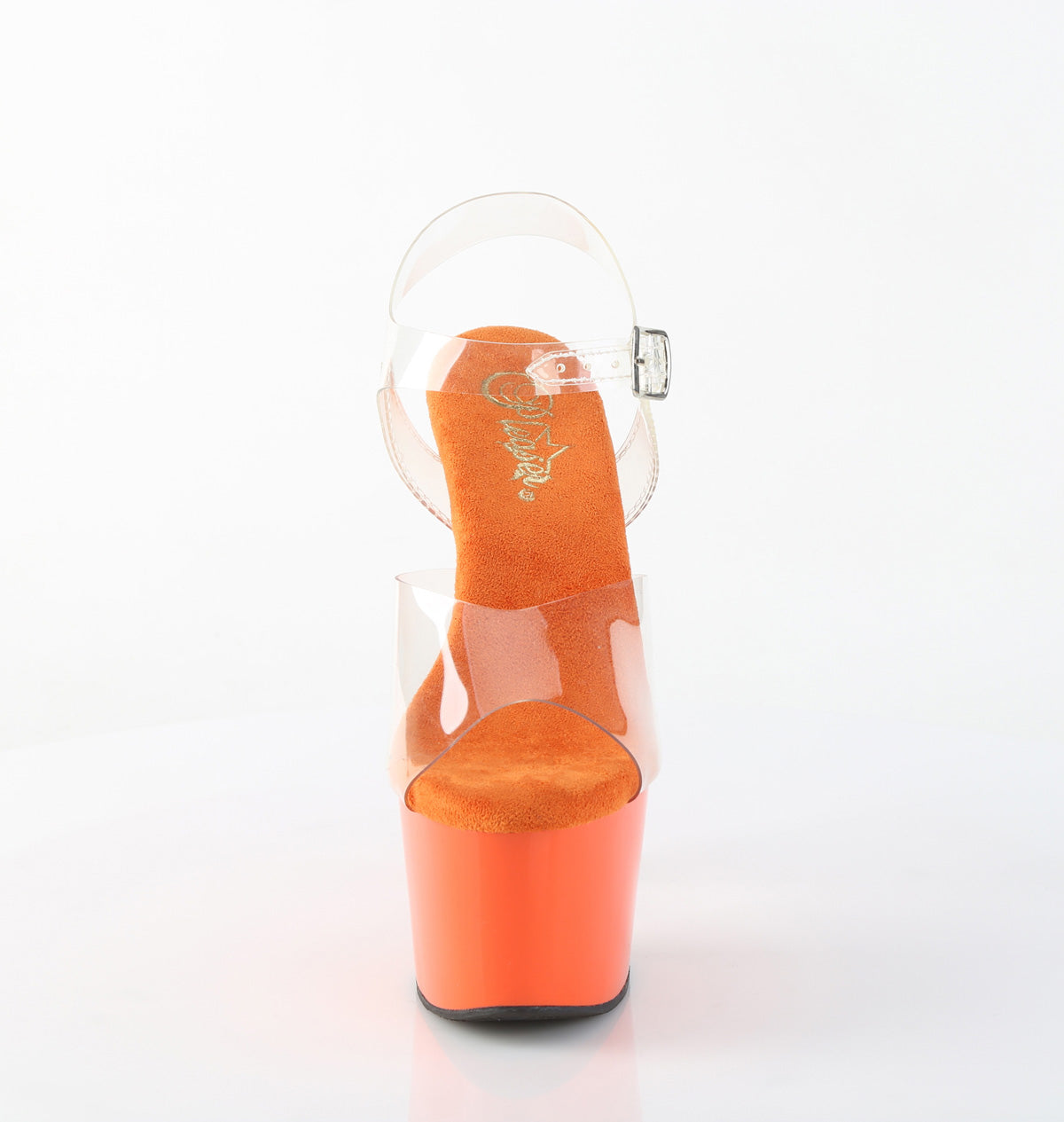 Pleaser ADORE-708 Clear / Orange Platform Sandals - 7 Inch Heels