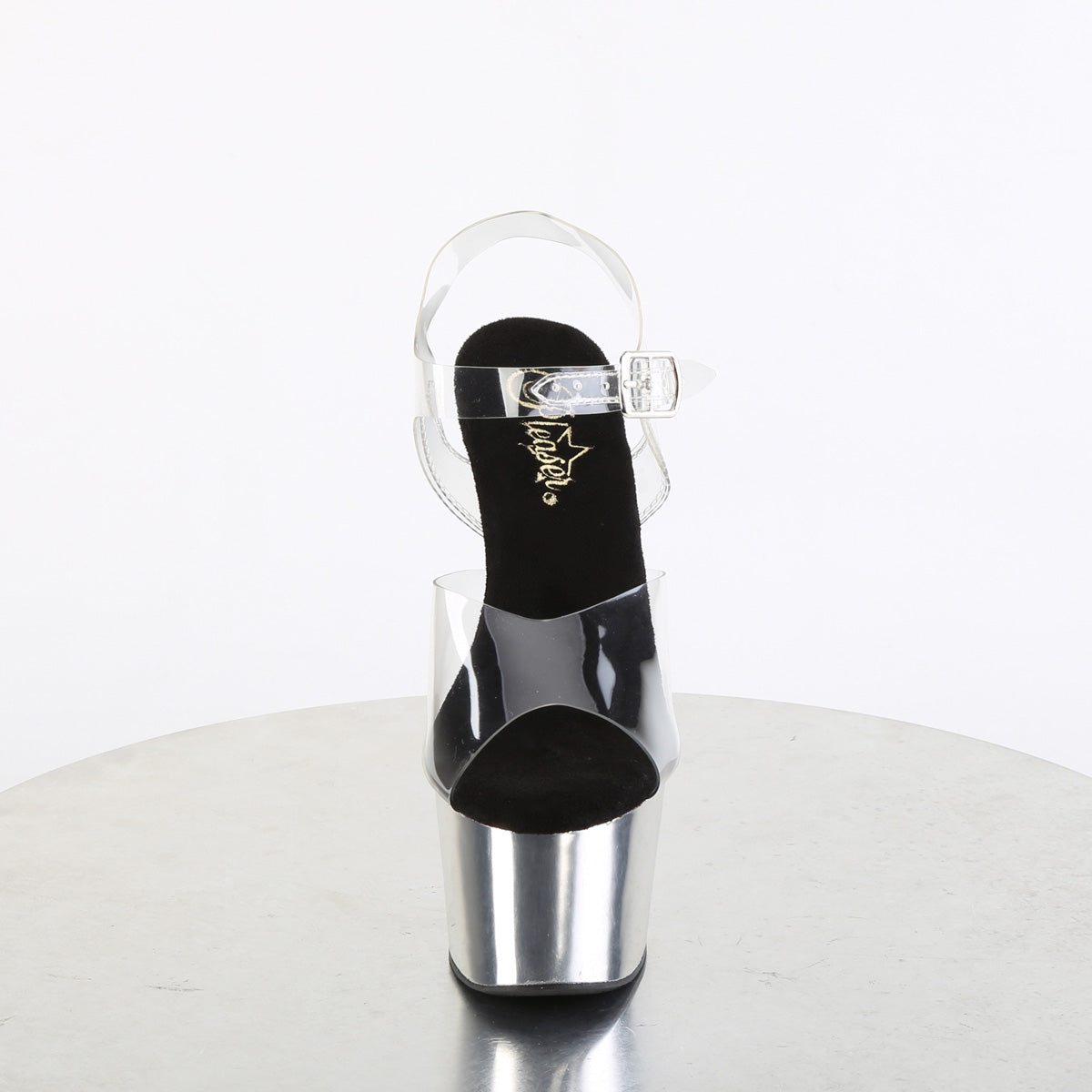 Pleaser ADORE-708 Clear / Silver Chrome Platform Sandals - 7 Inch Heels