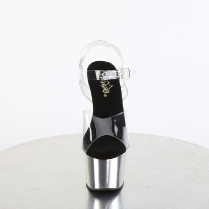 Pleaser ADORE-708 Clear / Silver Chrome Platform Sandals - 7 Inch Heels