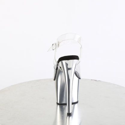 Pleaser ADORE-708 Clear / Silver Chrome Platform Sandals - 7 Inch Heels