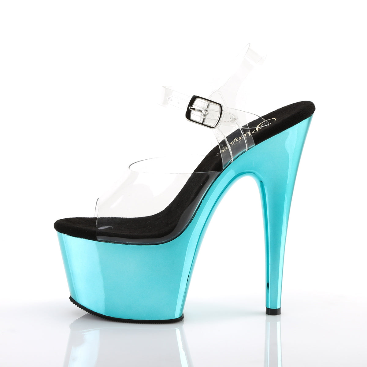 Pleaser ADORE-708 Clear / Turquoise Chrome Platform Sandals - 7 Inch Heels