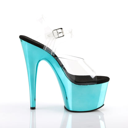 Pleaser ADORE-708 Clear / Turquoise Chrome Platform Sandals - 7 Inch Heels